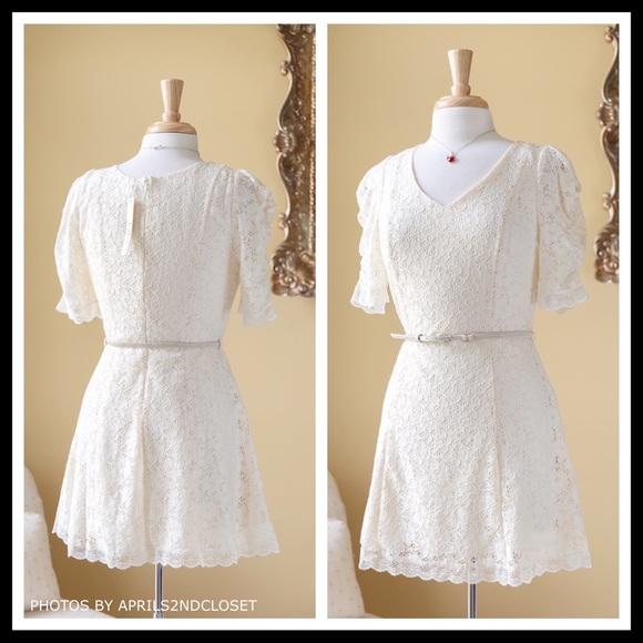 V-NECK LACE A-LINE SHORT SLEEVES MINI DRESS A2C - Picture 2 of 8